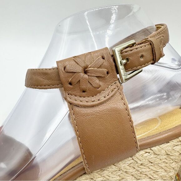 JACK ROGERS Cognac Brown Leather ABBEY Jute Wedge Sandal Colorful Trim Sz‎ 9 - Picture 7 of 15